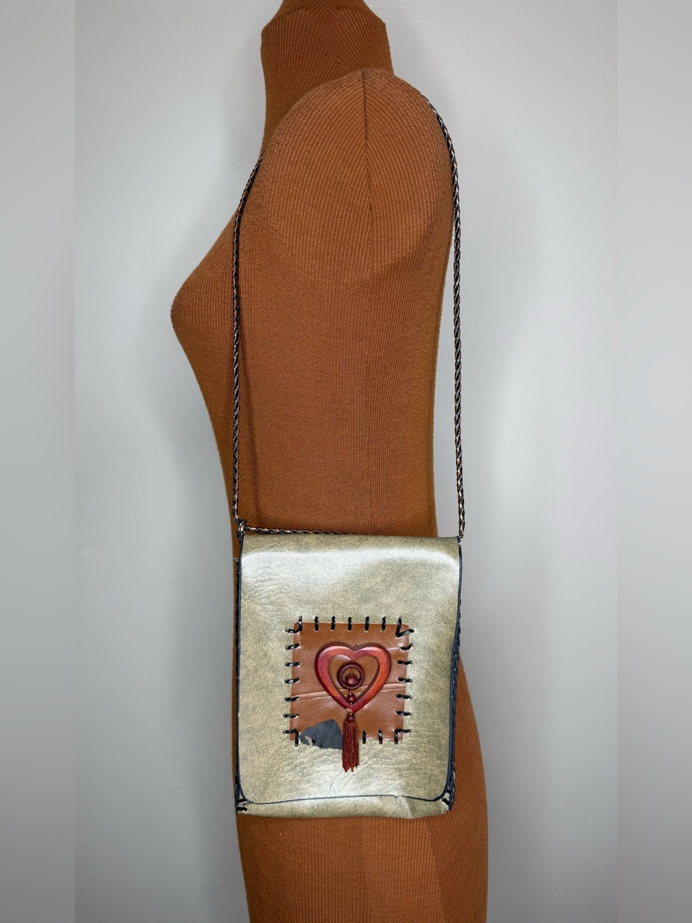 Leather Crossbody Bag with Heart Patch